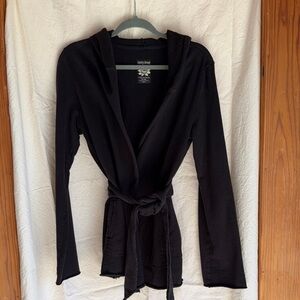 Lucky Brand Black Hooded Tie Cardigan